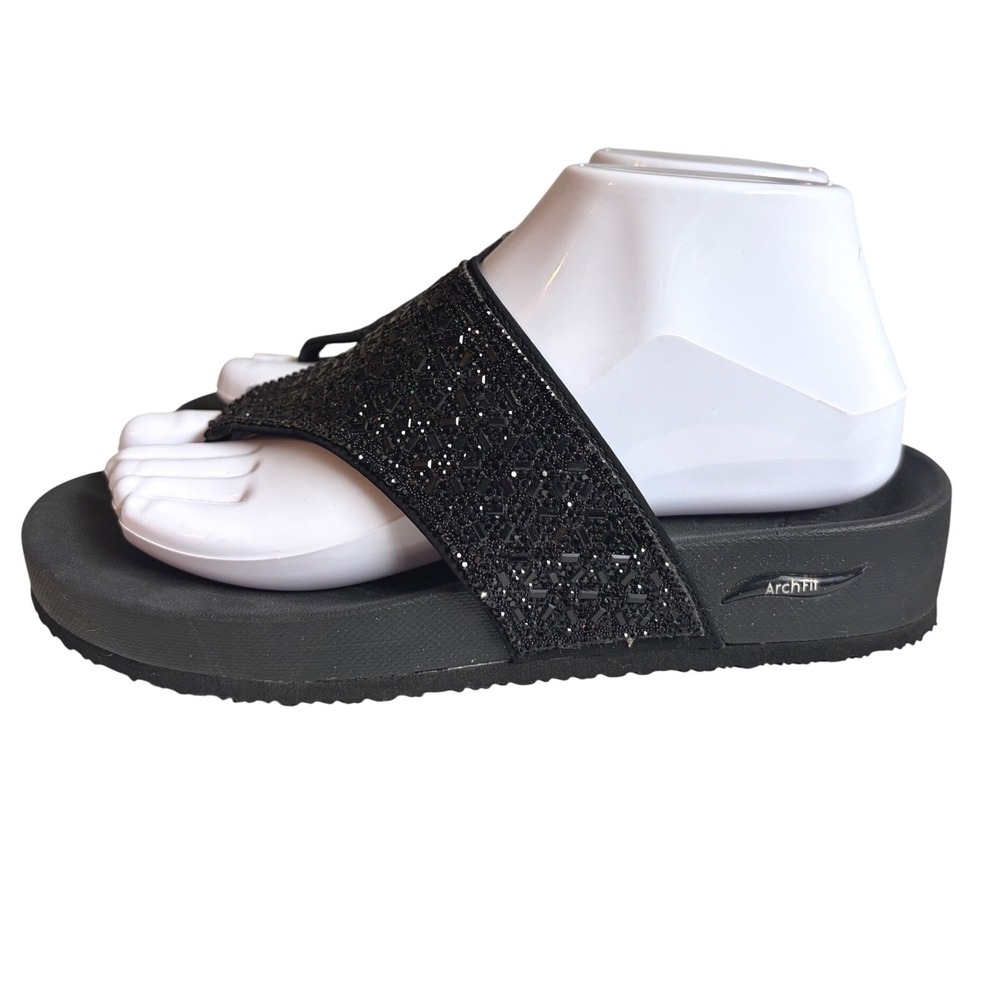 Skechers Arch Fit City Catch Black Rhinestone Thong Platform Sandals 119438 US 7 - Picture 3 of 8